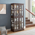 68' H Lighted Curio Display Cabinet Display Case,Wooden Glass Cabinet w/ 4 Glass Doors & Adjustable Shelves, 6 Tier Vintage Accent Storage Case w/Mirrored Back Pane for Home (Cherry)