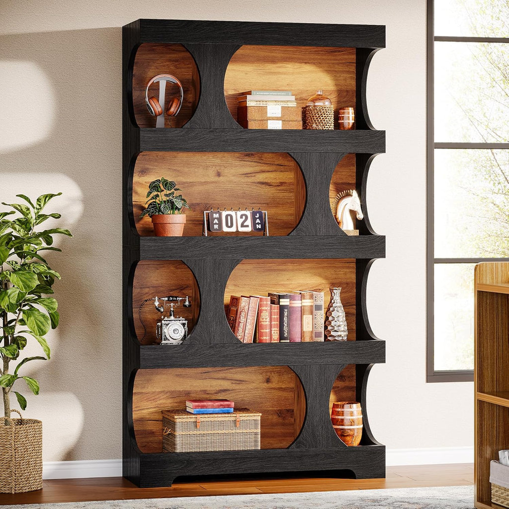 Tribesigns 71' Tall Black Bookcase, Modern Asymmetrical Bookshelf, 4-Tier Freestanding Display Shelf with Classic Shape, Large Library Book Shelf for Living Room, Home Office