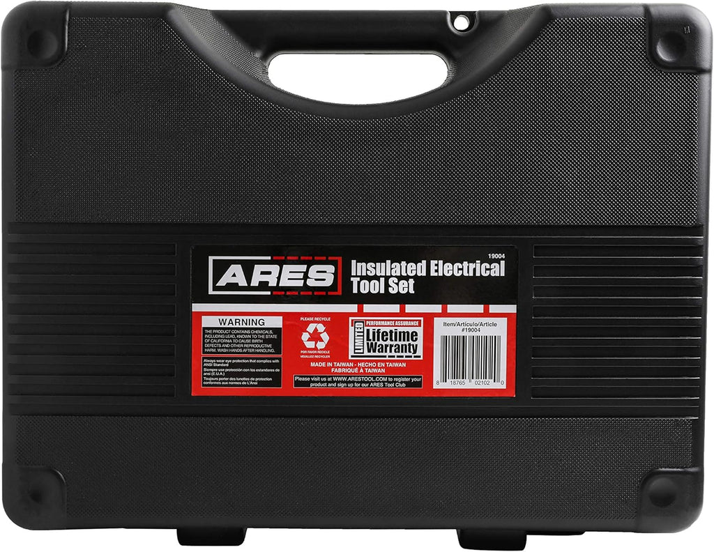 ARES 19004-37-Piece Insulated Electrical Tool Set - Ergonomic Handle with 19 Screwdriver Sizes and 4 Cabinet Keys - 1/2-Inch Drive Ratchet and Extensions - 9 Socket Sizes 10-24mm - Storage Case