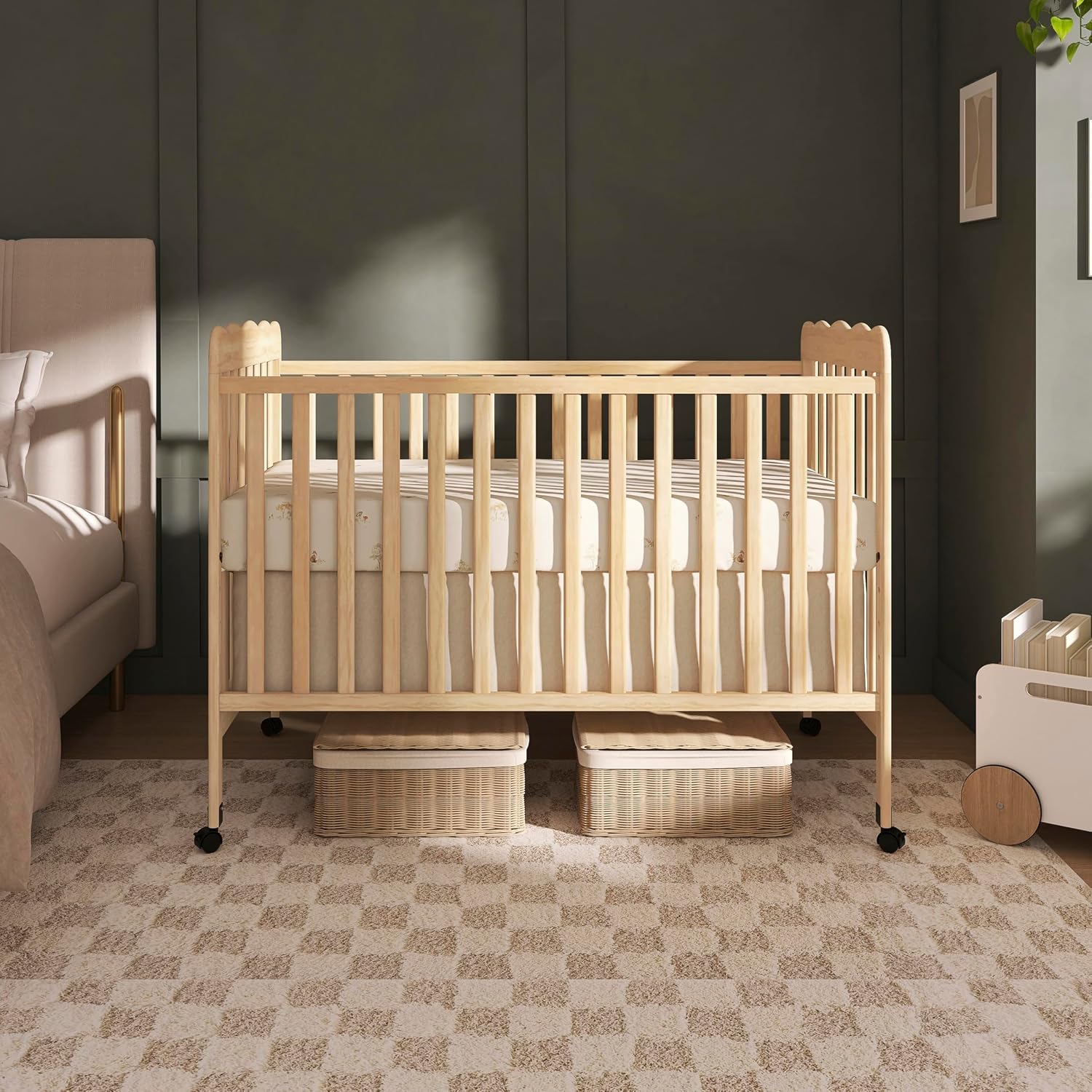 Dream On Me Carson Classic 3-in-1 Convertible Full-Size Baby Crib in Natural, GreenGuard Gold & BSA, 4 Mattress Heights, Converts to Day & Toddler Bed, Locking Wheels, Classic Nursery Design