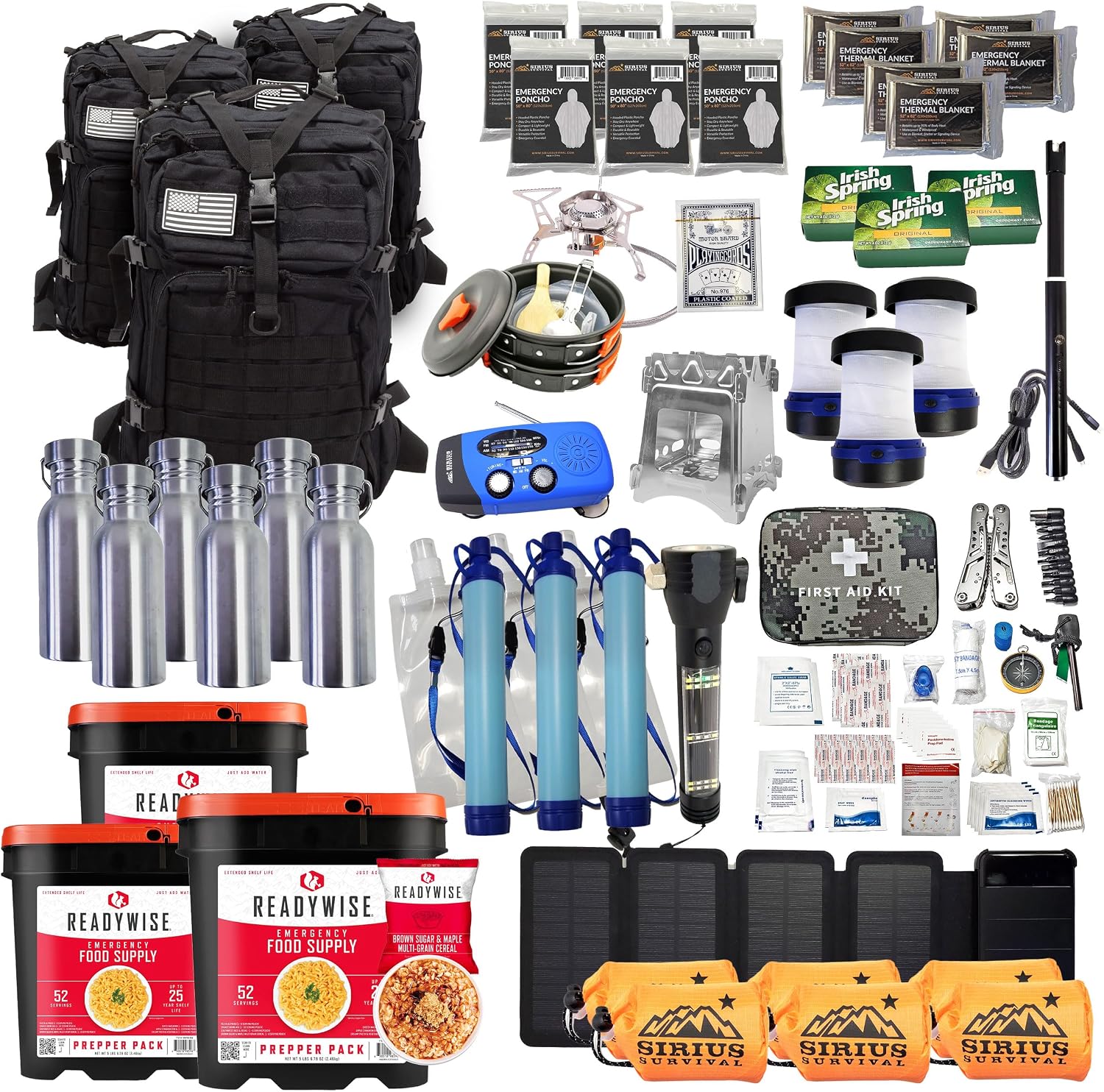 Family Comfort 72 Emergency Survival Kit/Backpack – 72 Hour for 2 People – Disaster Preparedness – Delicious ReadyWise Food, Gear, Lighting, First Aid, Tools & More - Sirius Survival