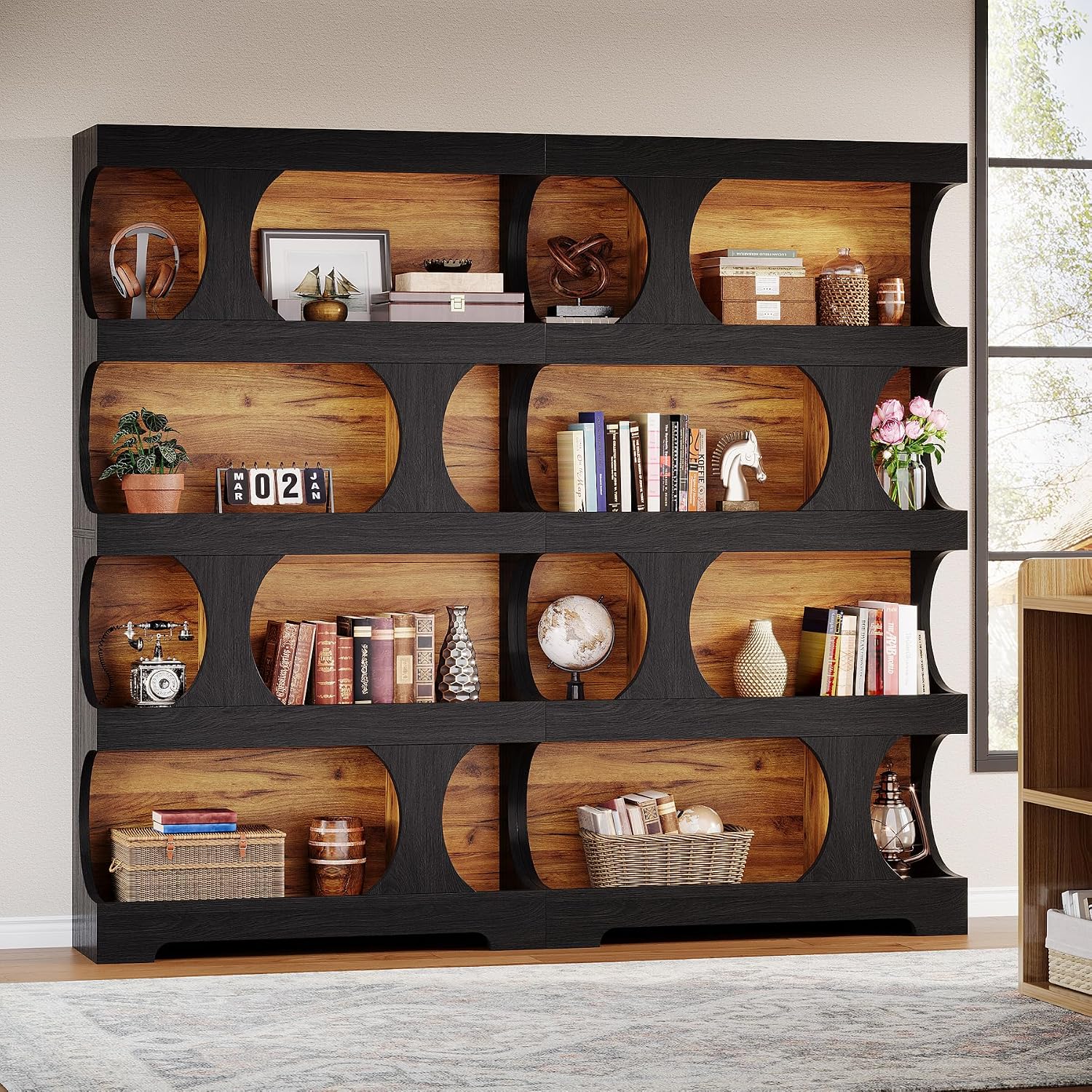 Tribesigns 71' Tall Black Bookcase Set of 2, Modern Asymmetrical Bookshelf, 4-Tier Freestanding Display Shelf with Classic Shape, Large Library Book Shelf for Living Room, Home Office