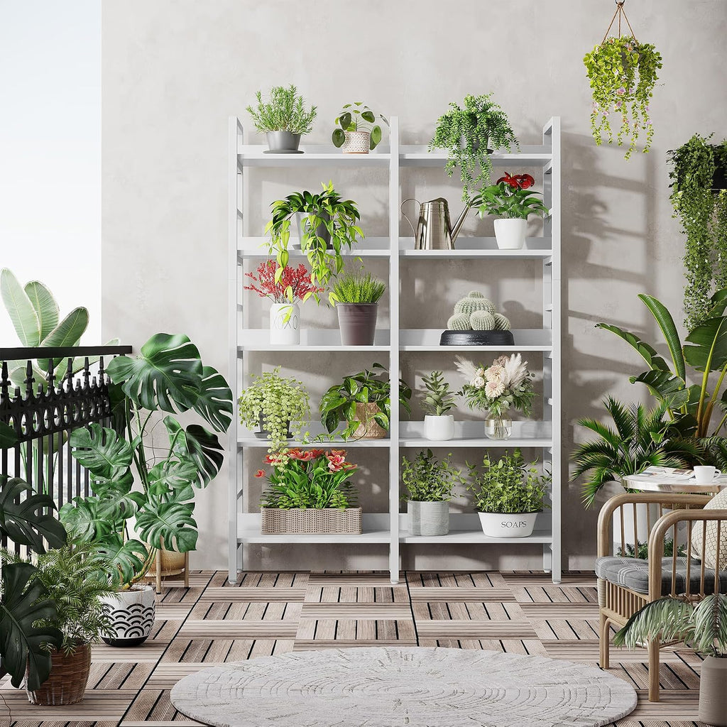 Tribesigns 5-Tier Industrial Bookshelf, 71'H x 47'W Etagere Bookcase, Freestanding Double Wide Book Shelf for Storage and Display, Wood and Metal Bookshelves for Living Room Home Office, White