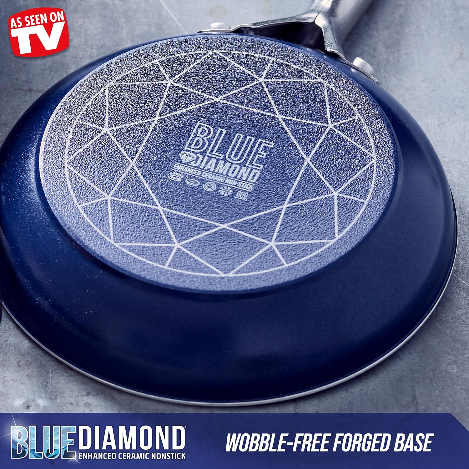 Blue Diamond Cookware Diamond Infused Ceramic Nonstick 10 Piece Cookware Pots and Pans Set, Blue & Sharp Stone Nonstick Stainless Steel Cutlery, 3 Piece Set, Blue