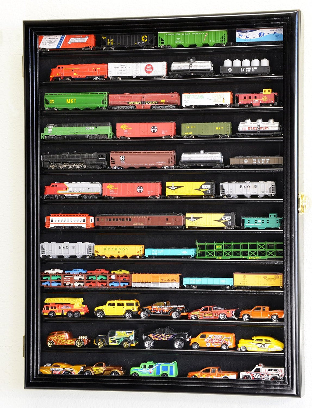 sfDisplay.com,LLC. 12 Shelves N Scale Train Model Trains Display Case Cabinet Wall Rack w/ 98% UV Lockable