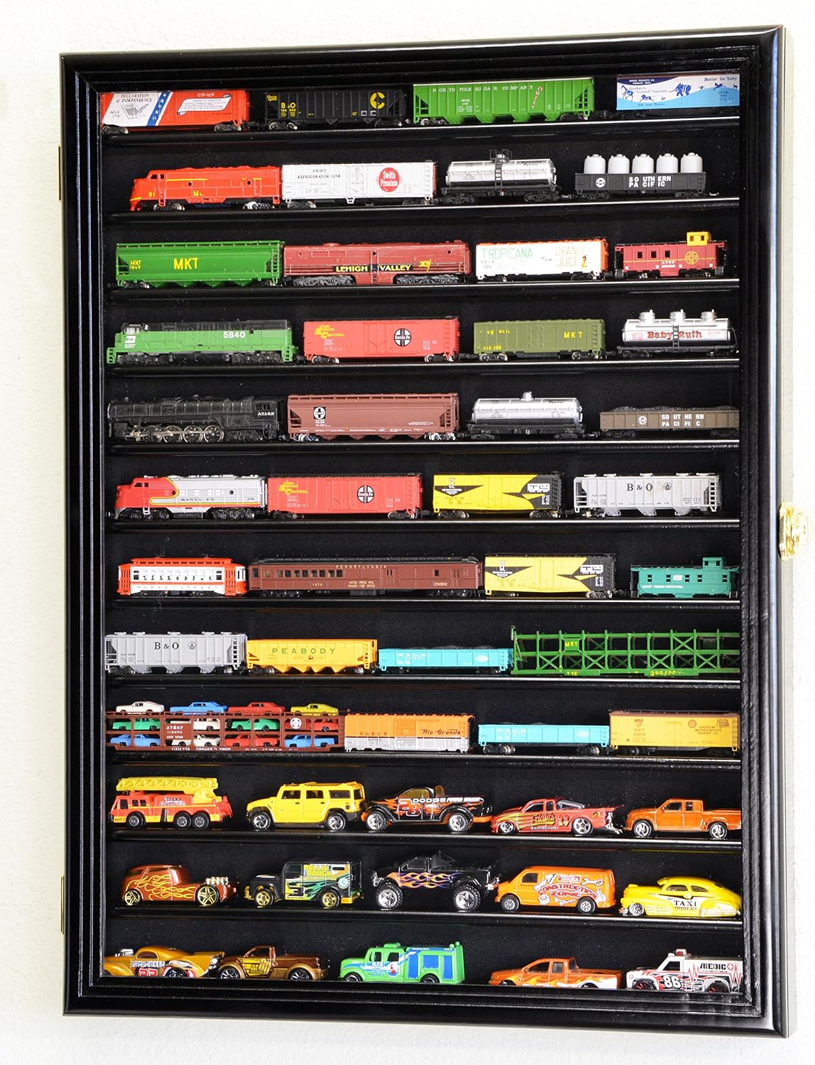 sfDisplay.com,LLC. 12 Shelves N Scale Train Model Trains Display Case Cabinet Wall Rack w/ 98% UV Lockable