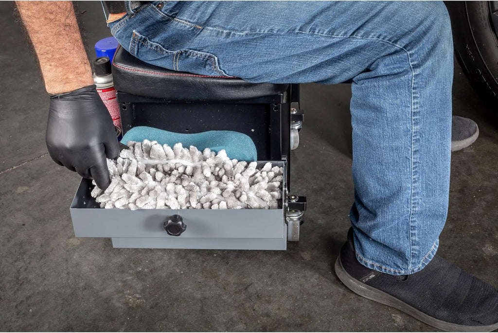 Powerbuilt Rolling Seat with Expandable Tool Trays, Roller Toolbox Garage Stool - Grey 941918ECE