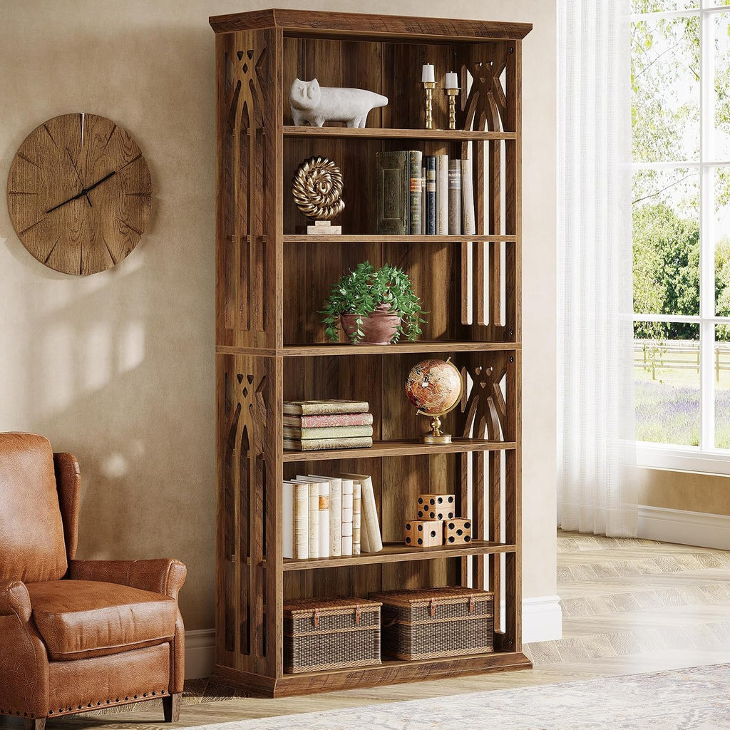 Tribesigns 6-Tier Bookshelf, 75-Inch Tall Bookcase, Large Bookshelves and Bookcases Freestanding Display Shelves, Wood Book Shelf for Living Room, Home Office, Bedroom, Brown (2Packs)
