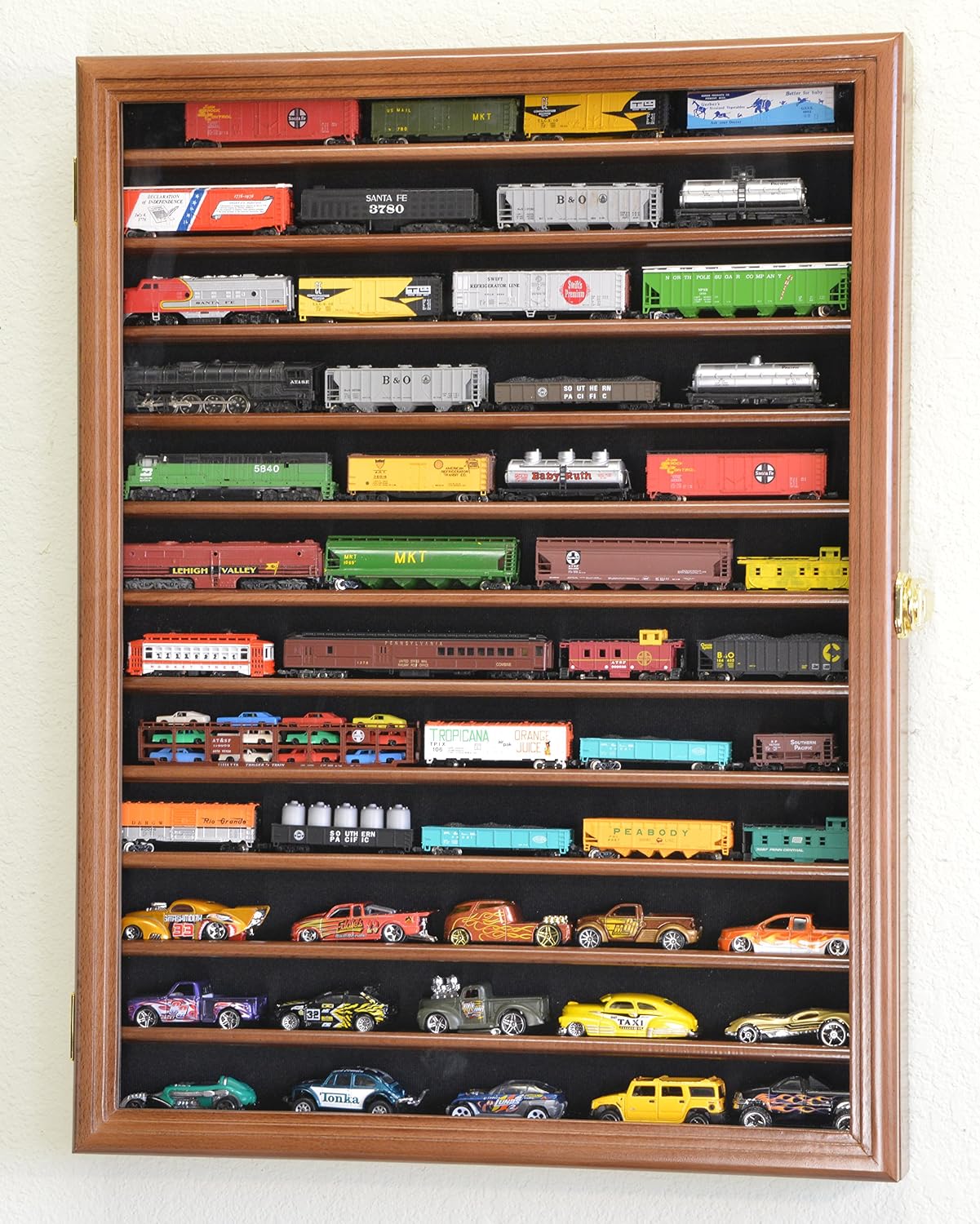 sfDisplay.com,LLC. 12 Shelves N Scale Train Model Trains Display Case Cabinet Wall Rack w/ 98% UV Lockable
