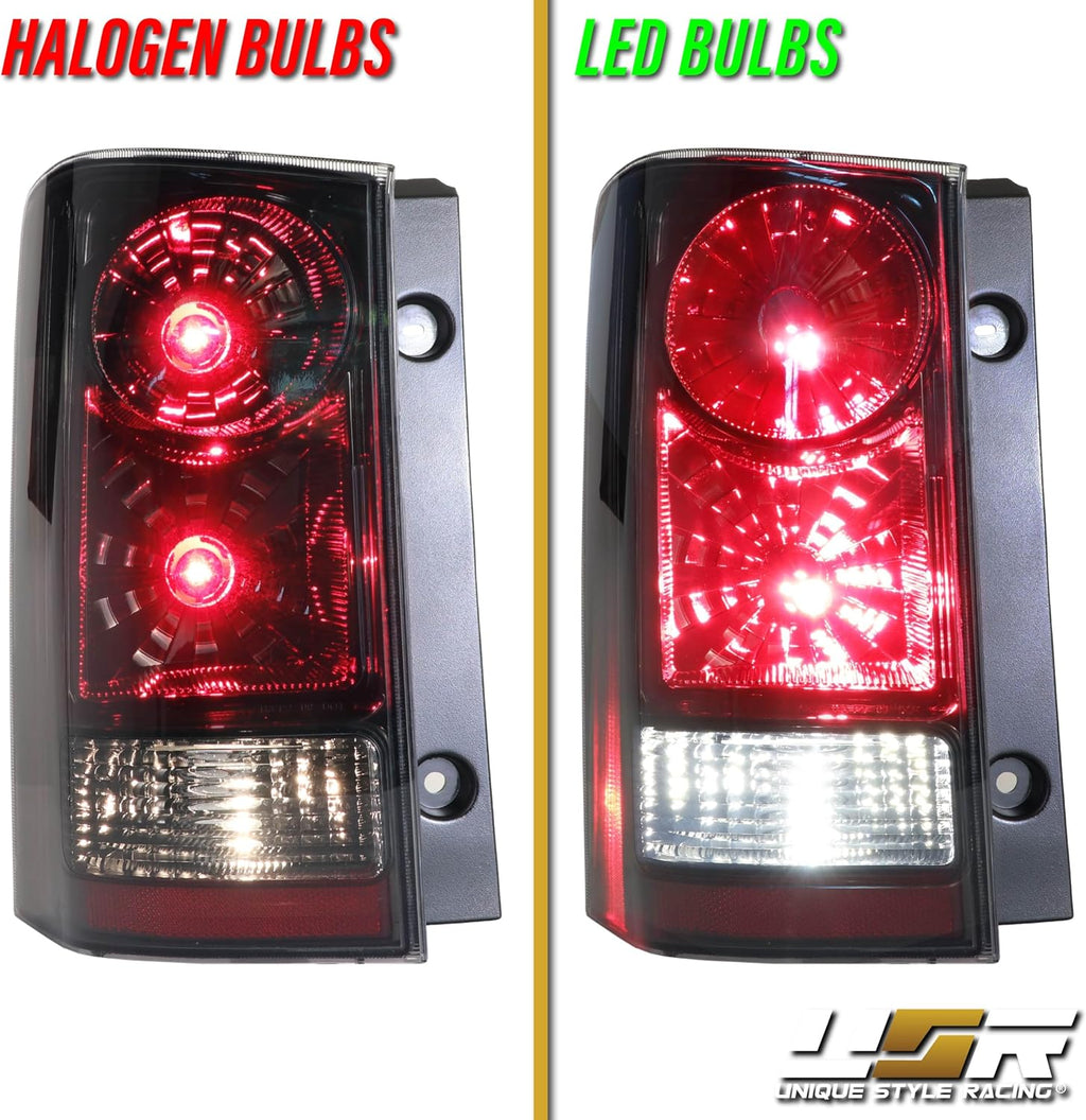 USR 09-15 Pilot JDM Style Tail Light – WITH 8 LED Bulbs Upgrade - Tail Lamps Set (Left + Right) - Compatible with 2009-2015 Honda Pilot SUV All Models (CLEAR LENS WITH BLACK HOUSING w/LED BULBS)