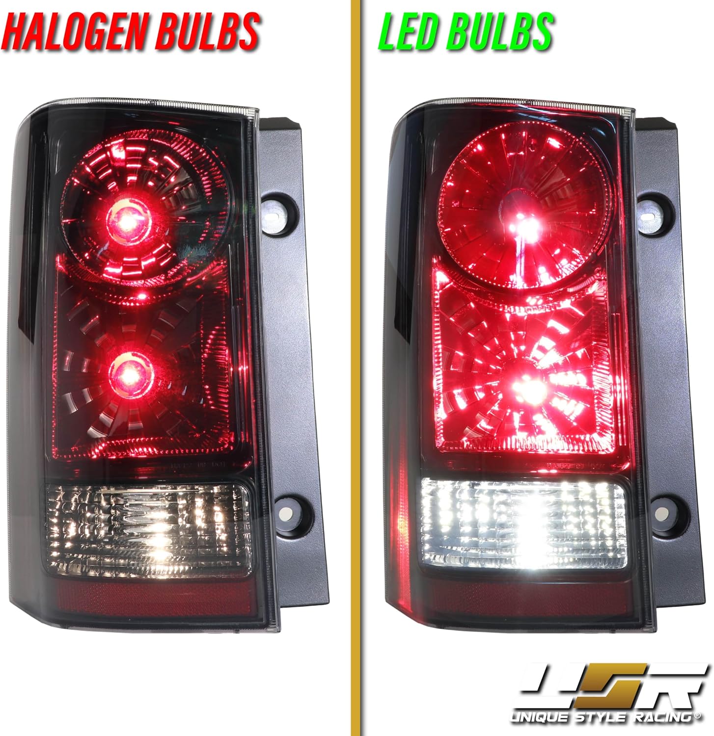 USR 09-15 Pilot JDM Style Tail Light – WITH 8 LED Bulbs Upgrade - Tail Lamps Set (Left + Right) - Compatible with 2009-2015 Honda Pilot SUV All Models (CLEAR LENS WITH BLACK HOUSING w/LED BULBS)