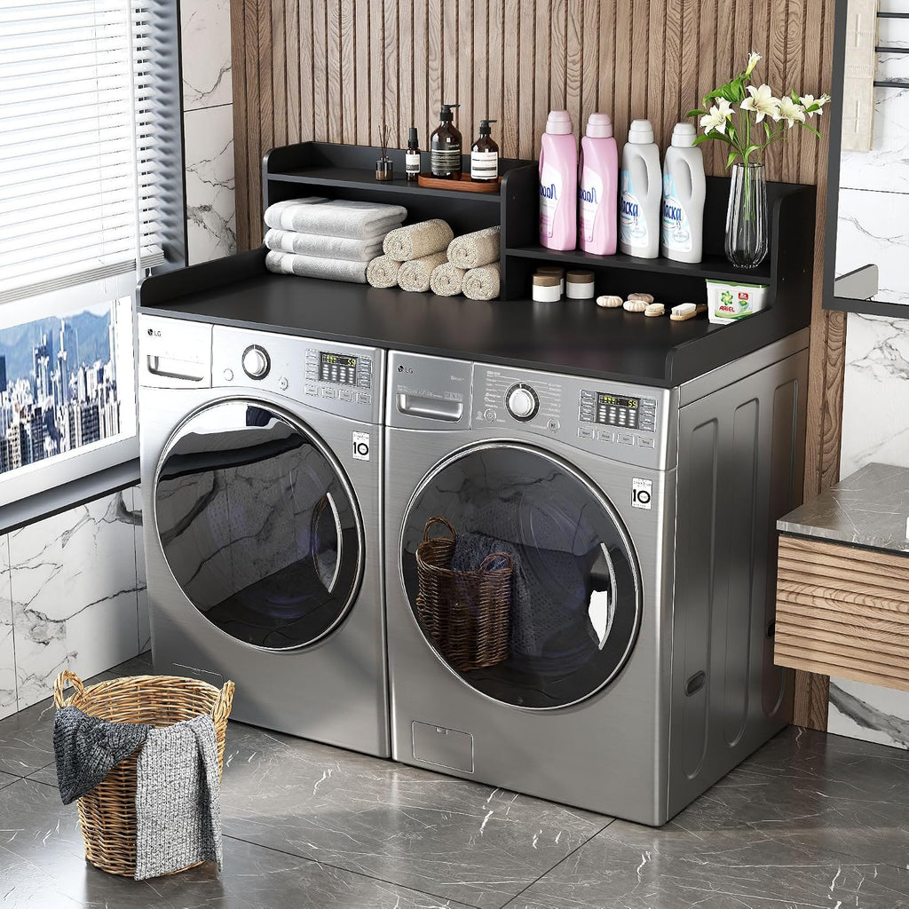 2-Tier Washer and Dryer Countertop w 54' W x 27.5' D Laundry Countertop Cover with Non-Slip Pad,Large Space Laundry Topper for Folding Clothes Over Washer and Dryer (White)