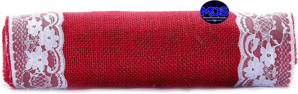 MDS Pack of 15 Wedding 12 x 108 inch Burlap Lace Hessian Table Runner Rustic red Jute Country Vintage for Wedding Banquet Decoration – red Lace Jute Burlap