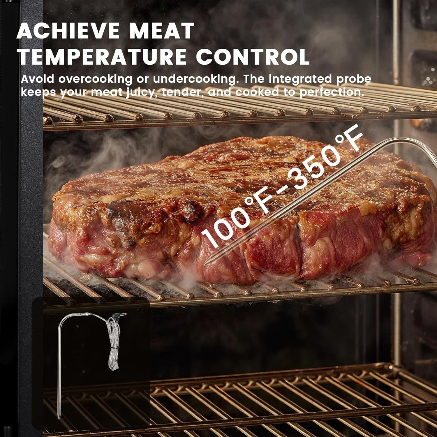 Digital Electric Smoker with Cover, LED Display Build in Meat Probe Large Capacity BBQ Smokers, 4 Racks Smoke More with 633 sq in Cooking Area
