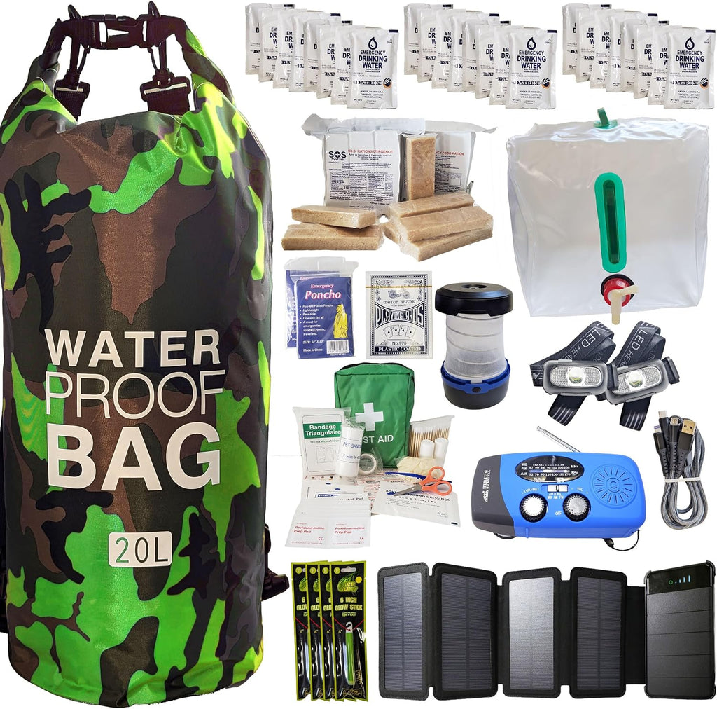 Pre-Packed Hurricane Kit - Comprehensive Hurricane Preparedness Items - Essential Hurricane Supplies - Complete Hurricane Supply List in a Waterproof Bag for 2 People