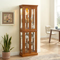 Ball & Cast Lighted Curio Cabinet,6-Tier Glass Display Cabinet with Adjustable Glass Shelves and Mirrored Back Panel for Living Room,E26 Light Blub not Included,Oak