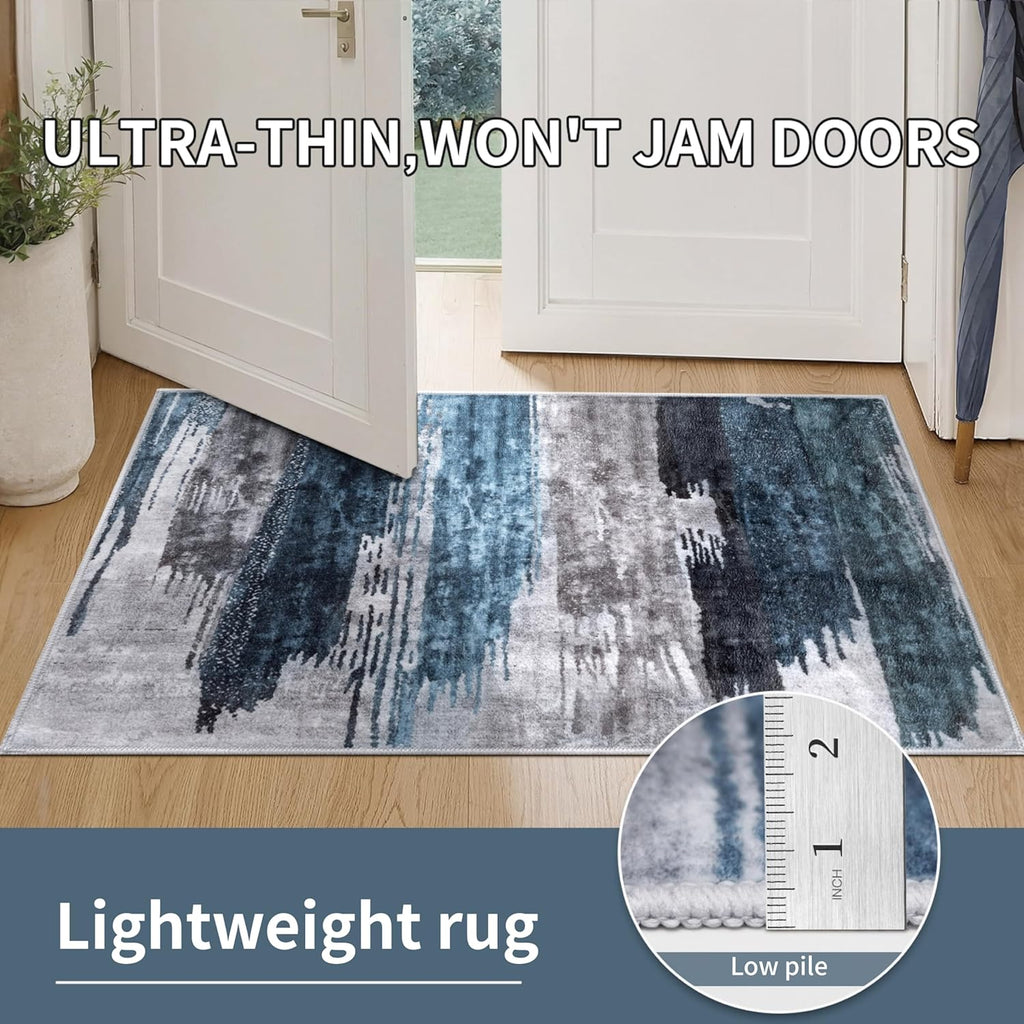 Ciicool Modern Abstract Deep Blue Gray Rug for Living Room, 8'x10' Machine Washable Area Rug Non-Slip Rug, Low-Pile Contemporary Indoor Dining Floor Carpet for Bedroom Office Under Table Home Decor