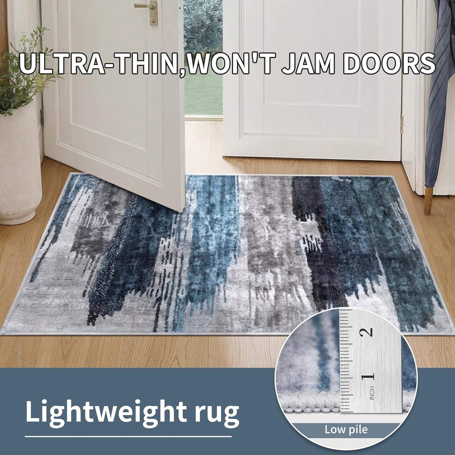 Ciicool Modern Abstract Deep Blue Gray Rug for Living Room, 8'x10' Machine Washable Area Rug Non-Slip Rug, Low-Pile Contemporary Indoor Dining Floor Carpet for Bedroom Office Under Table Home Decor