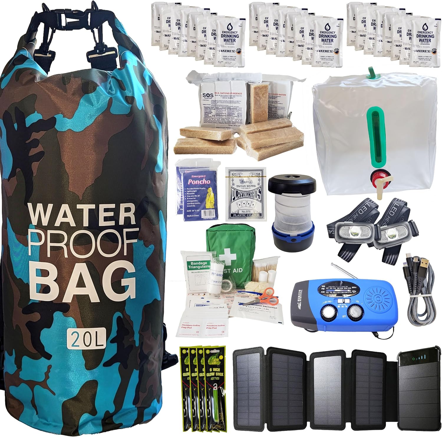 Pre-Packed Hurricane Kit - Comprehensive Hurricane Preparedness Items - Essential Hurricane Supplies - Complete Hurricane Supply List in a Waterproof Bag for 2 People