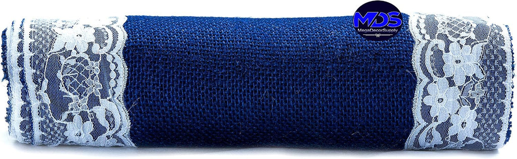MDS Pack of 15 Wedding 12 x 108 inch Burlap Lace Hessian Table Runner Rustic Royal Blue Jute Country Vintage for Wedding Banquet Decoration – Royal Blue Lace Jute Burlap