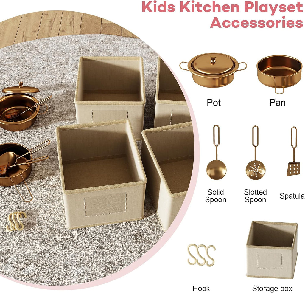 knoworld Play Kitchen for Kids, Wooden Toy Kitchen Set with Smart Storage & Accessories, Toddler Kitchen Playset with Stove & Oven, Pretend Play Set, Gift for Ages 3-8, Pink