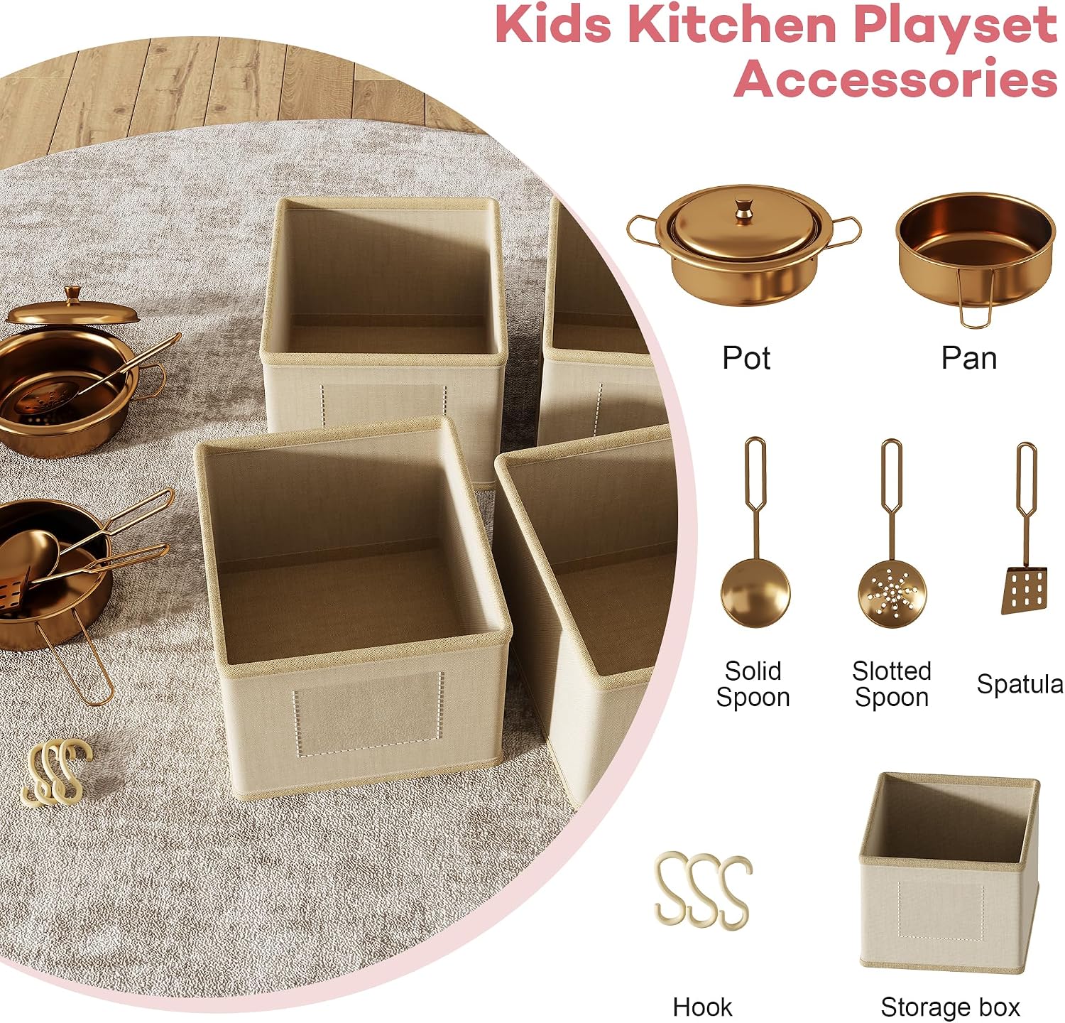 knoworld Play Kitchen for Kids, Wooden Toy Kitchen Set with Smart Storage & Accessories, Toddler Kitchen Playset with Stove & Oven, Pretend Play Set, Gift for Ages 3-8, Pink