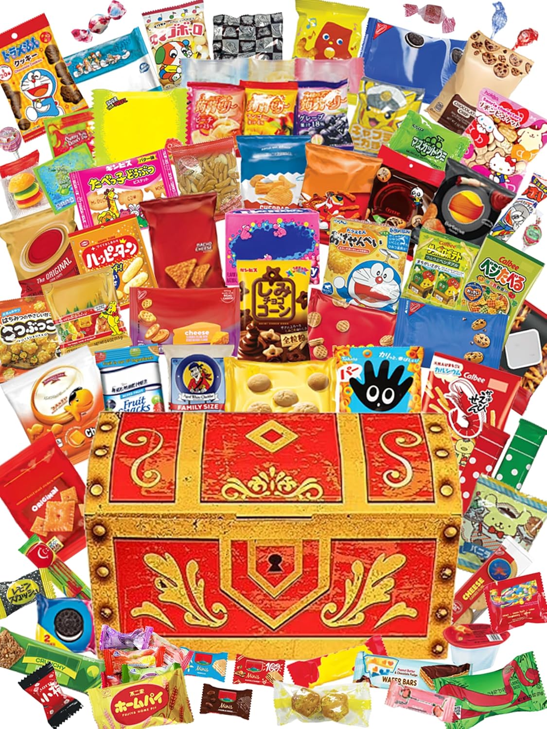 OKURIMONO 70 Count Snack Box – Assorted Japanese & American Snacks | International Snack Gift Box, College Care Package for Kids, Teens & Holidays