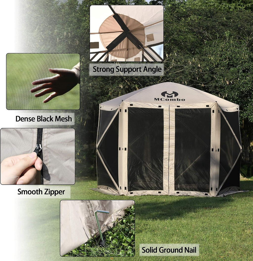 MCombo 10x10ft 5-Sided Pop-Up Gazebo Tent Only, Screened Outdoor Shelter with Netting, Quick Setup Patio Pavilion, No Wind Panels Included, 1024 (Tan, 10x10ft Pop-Up Gazebo Tent Only)