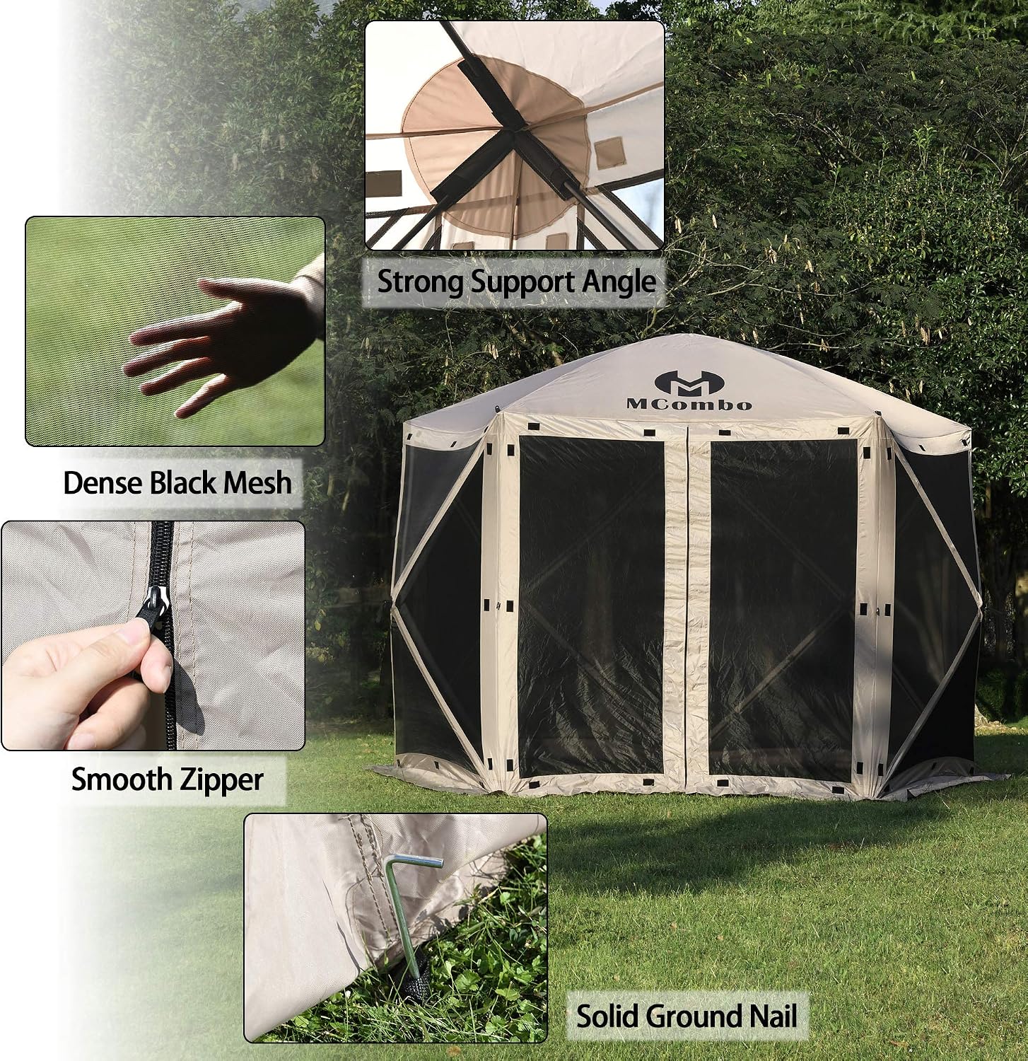 MCombo 10x10ft 5-Sided Pop-Up Gazebo Tent Only, Screened Outdoor Shelter with Netting, Quick Setup Patio Pavilion, No Wind Panels Included, 1024 (Tan, 10x10ft Pop-Up Gazebo Tent Only)