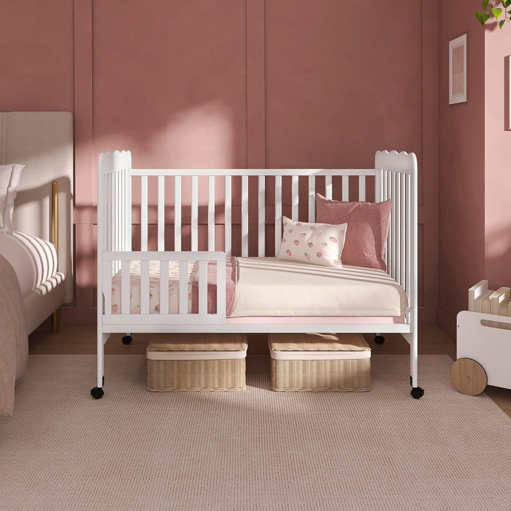 Dream On Me Carson Classic 3-in-1 Convertible Full-Size Baby Crib in White, GreenGuard Gold & BSA, 4 Mattress Heights, Converts to Day & Toddler Bed, Locking Wheels, Classic Nursery Design