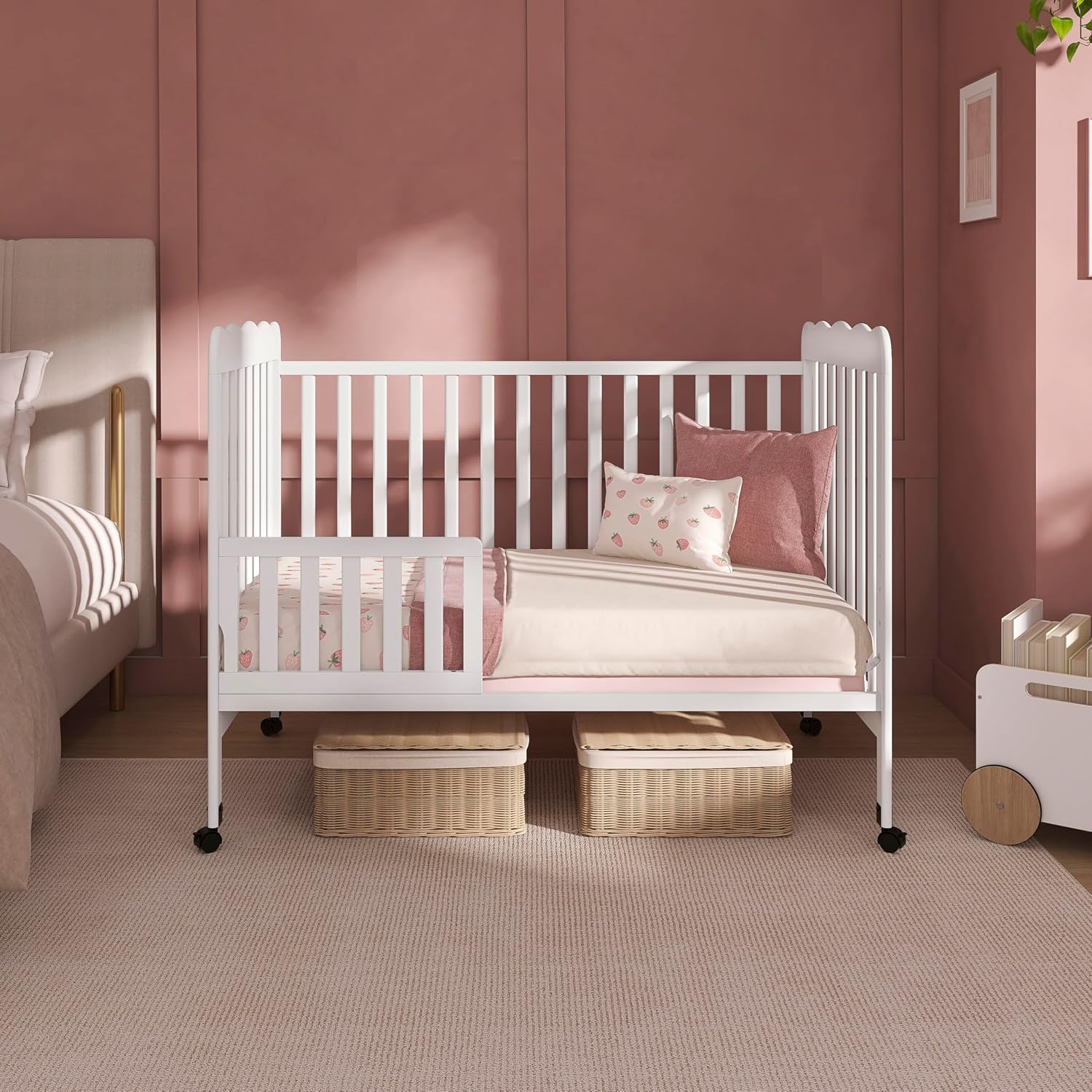 Dream On Me Carson Classic 3-in-1 Convertible Full-Size Baby Crib in White, GreenGuard Gold & BSA, 4 Mattress Heights, Converts to Day & Toddler Bed, Locking Wheels, Classic Nursery Design
