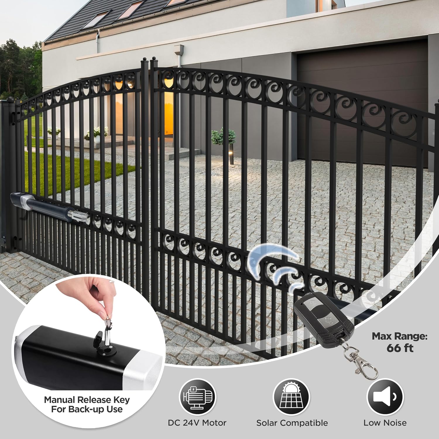 ALEKO Dual Swing Gate Opener | Automatic Driveway Gates Operator | ETL Listed Opener | GG900 | (900 ETL Listed, Solar 50W Accessory Kit)
