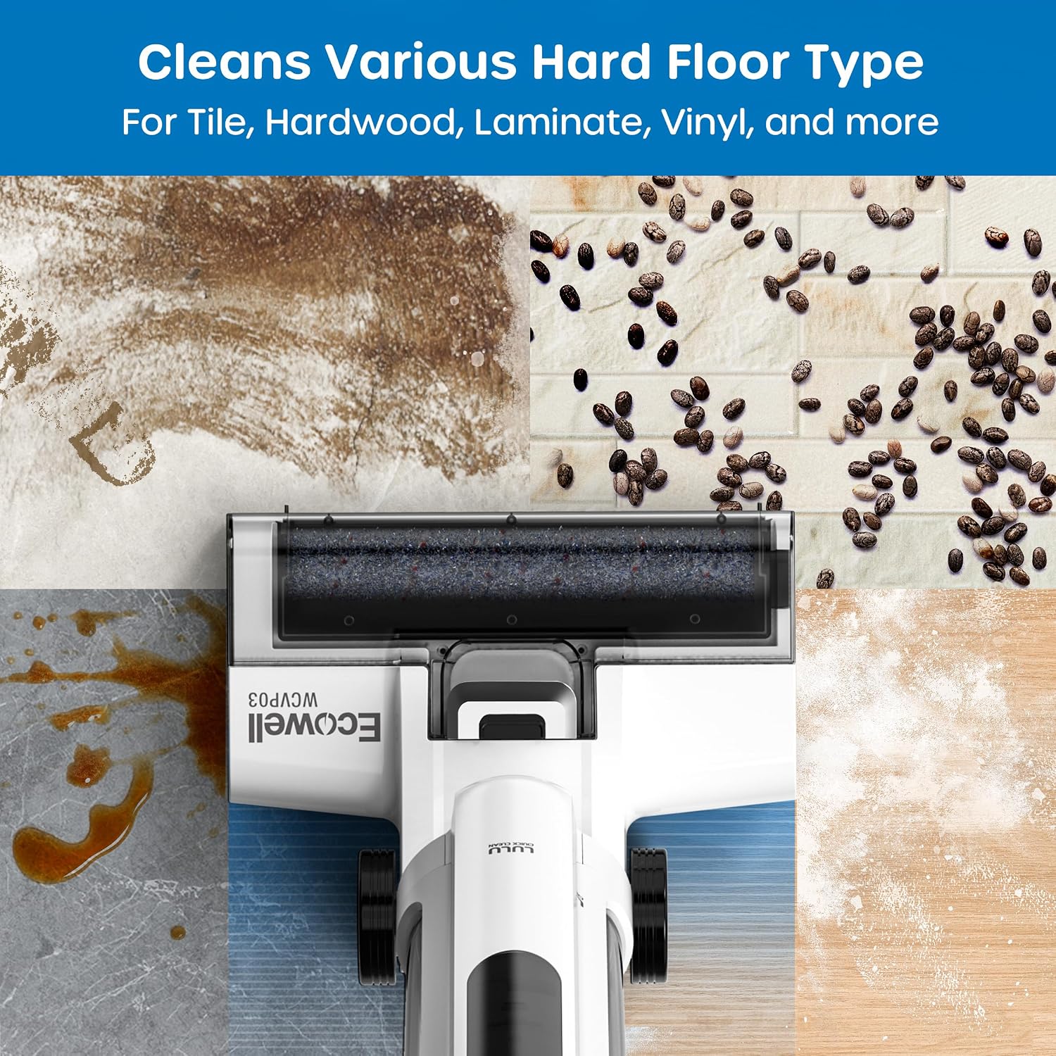 ECOWELL Wet Dry Vacuum Cleaner Cordless Vacuum Mop Wash All in One, Self-Cleaning 0.1'' Dual-Sided Edge Cleaning, 8.2 lbs Lightweight Floor Vacuum for Hard Floors