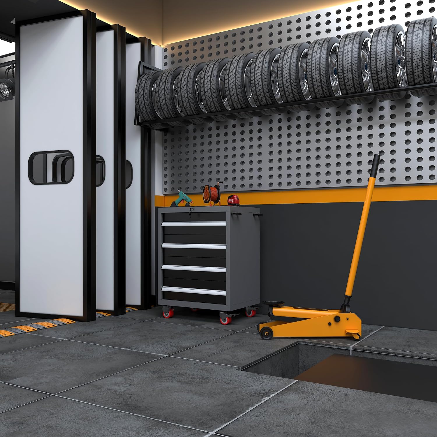 JZD Metal Rolling Tool Storage Cart on Wheels with 4 Lockable Drawers, Heavy Duty, for Garage Workshop, Black & Grey