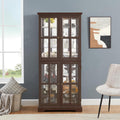 KEIKI Curio Display Cabinet, 68.7' H Lighted Glass Display Cabinet, w/ 4 Glass Doors & Adjustable Shelves, Vintage Showcase with E26 Bulb for Home or Office, Cherry