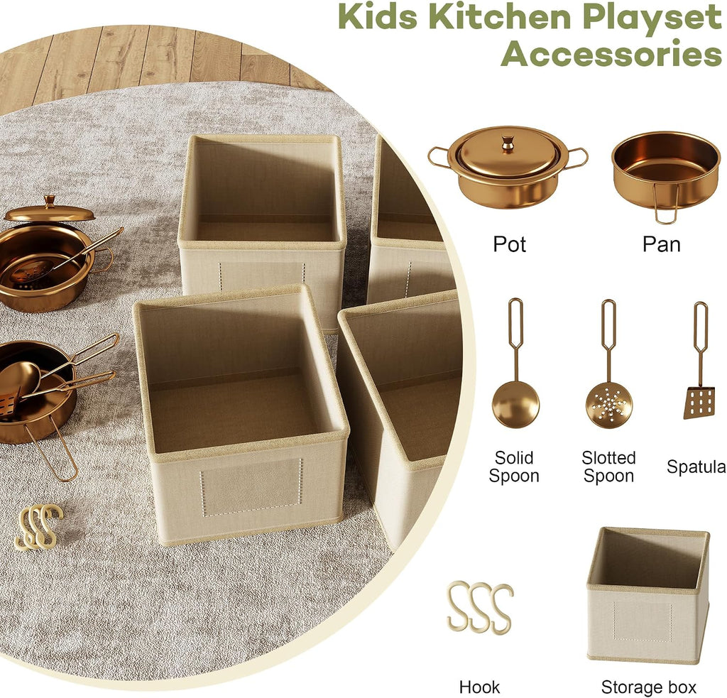 knoworld Play Kitchen for Kids, Wooden Toy Kitchen Set with Smart Storage & Accessories, Toddler Kitchen Playset with Stove & Oven, Pretend Play Set, Gift for Ages 3+, Green