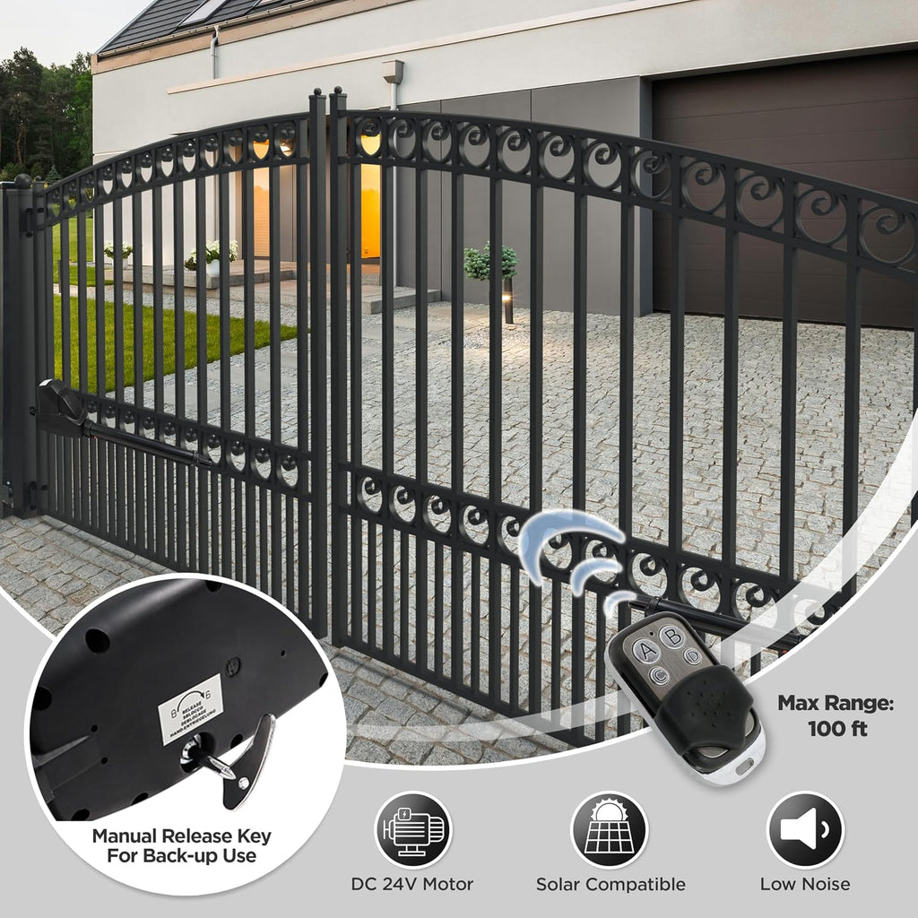ALEKO Dual Swing Gate Opener | Automatic Driveway AC/DC Operator for Gates | AS1200 | (1200, Solar 60W Accessory Kit)