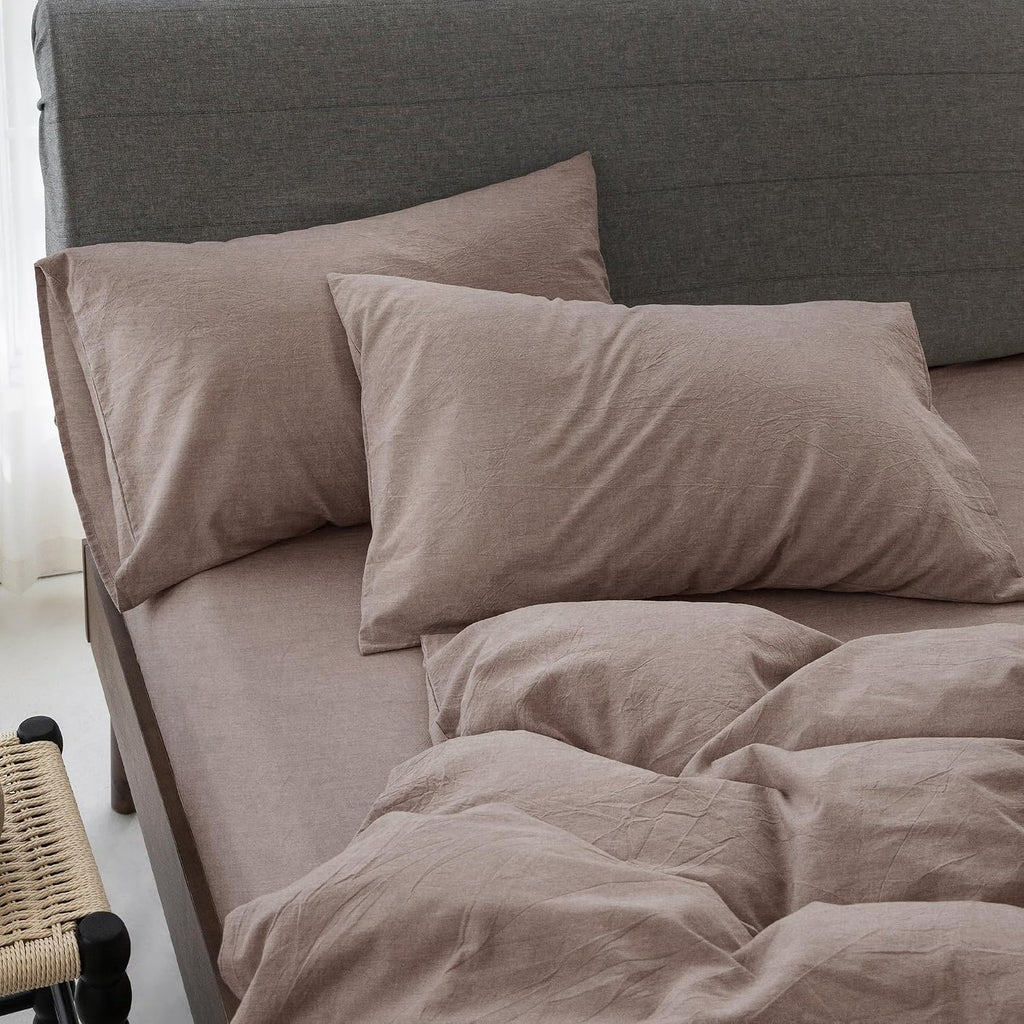 Super King Plus Cooling Duvet Cover Set - 3 Pieces 100% Cotton Bedding, Breathable, Crisp Linen-Like Texture, Naturally Soft & Gets Better，Hidden Zipper & Corner Ties – Mauve Brown, 120'x120'