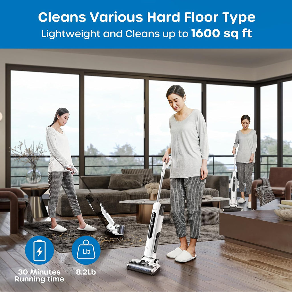 ECOWELL Wet Dry Vacuum Cleaner Cordless Vacuum Mop Wash All in One, Self-Cleaning 0.1'' Dual-Sided Edge Cleaning, 8.2 lbs Lightweight Floor Vacuum for Hard Floors
