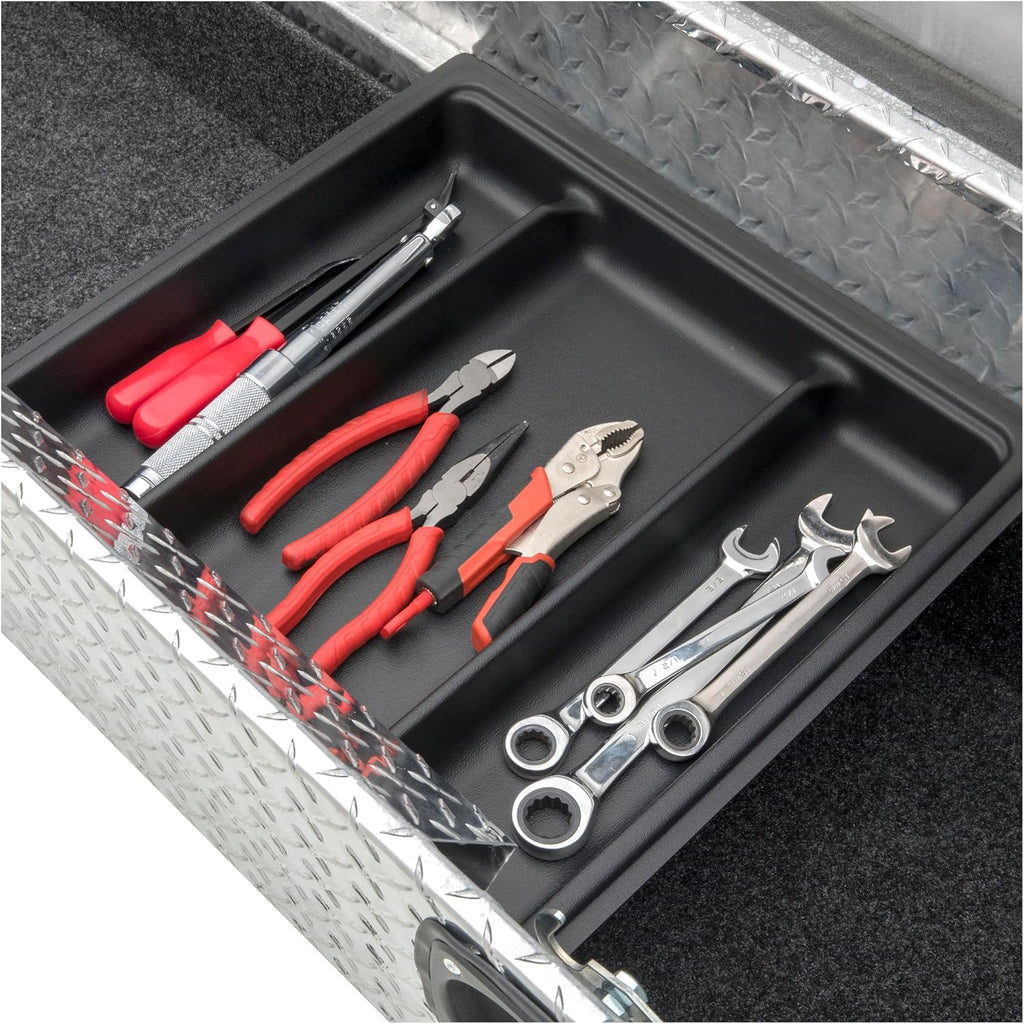 UWS SL-69-LP-R Bright Aluminum 69' Secure Lock Crossover Truck Tool Box with Low Profile & Rail