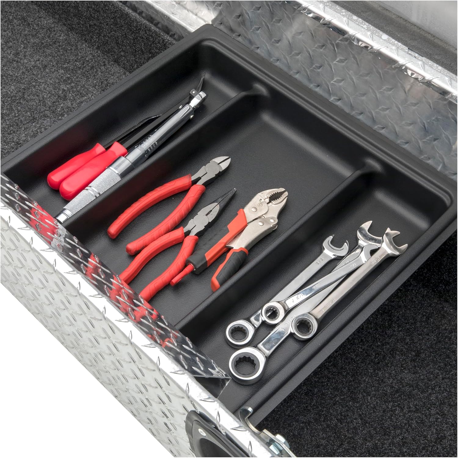 UWS SL-69-LP-R Bright Aluminum 69' Secure Lock Crossover Truck Tool Box with Low Profile & Rail