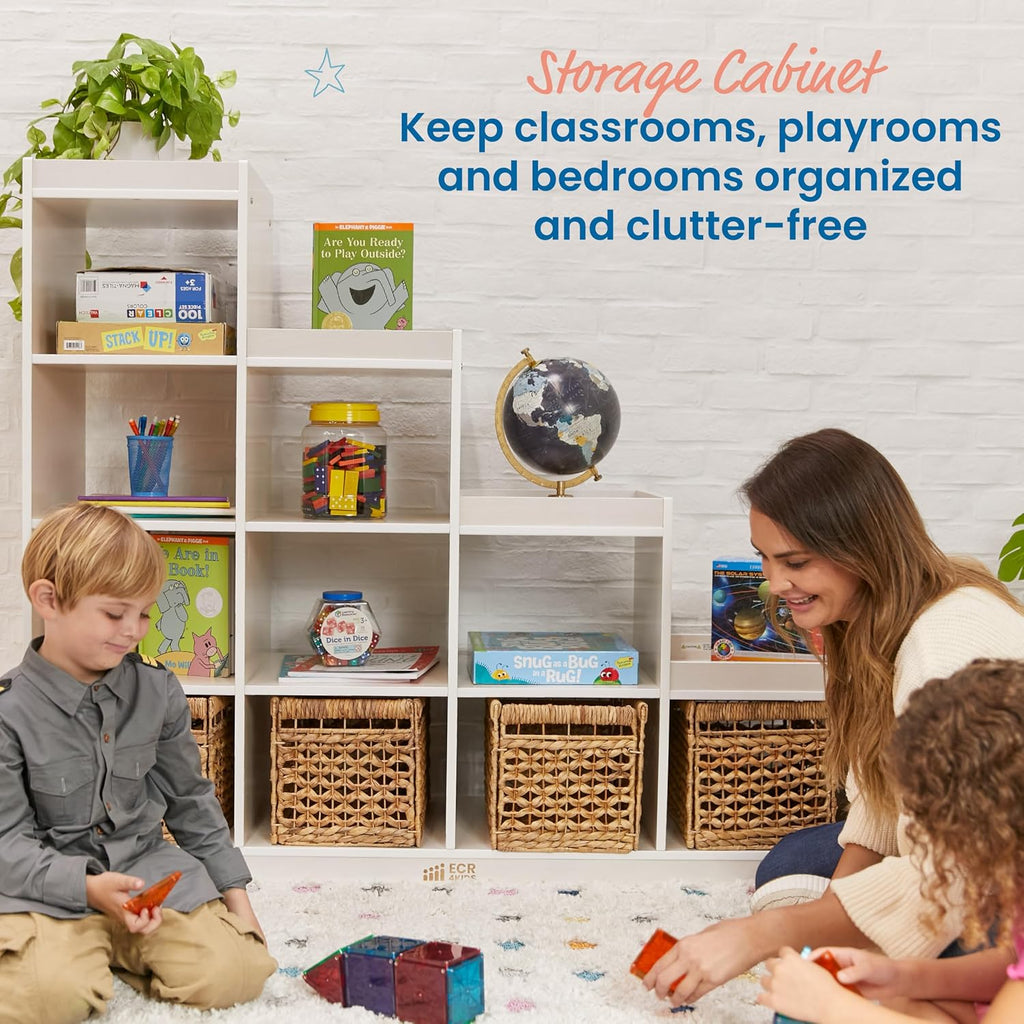 ECR4Kids 4-3-2-1 Double-Sided Cube Storage Organizer, Classroom Furniture, White Wash
