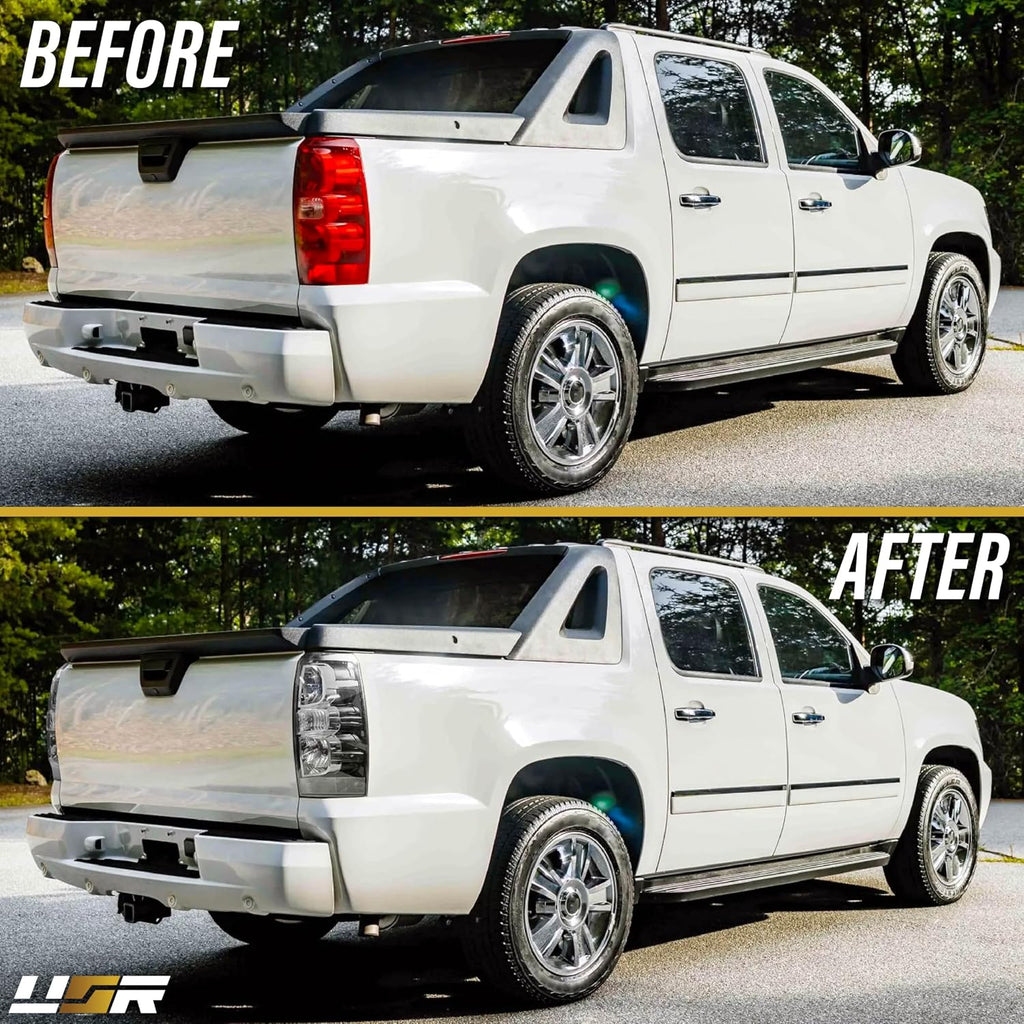 USR 07-13 GMT900 Tail Light – Rear Tail Lamps Set (Left + Right) Compatible with 2007-2013 Chevrolet Avalanche PickUp Chevy Truck All Models - LS, LT and LTZ (CLEAR LENS TAIL LIGHTS with COLOR BULBS)