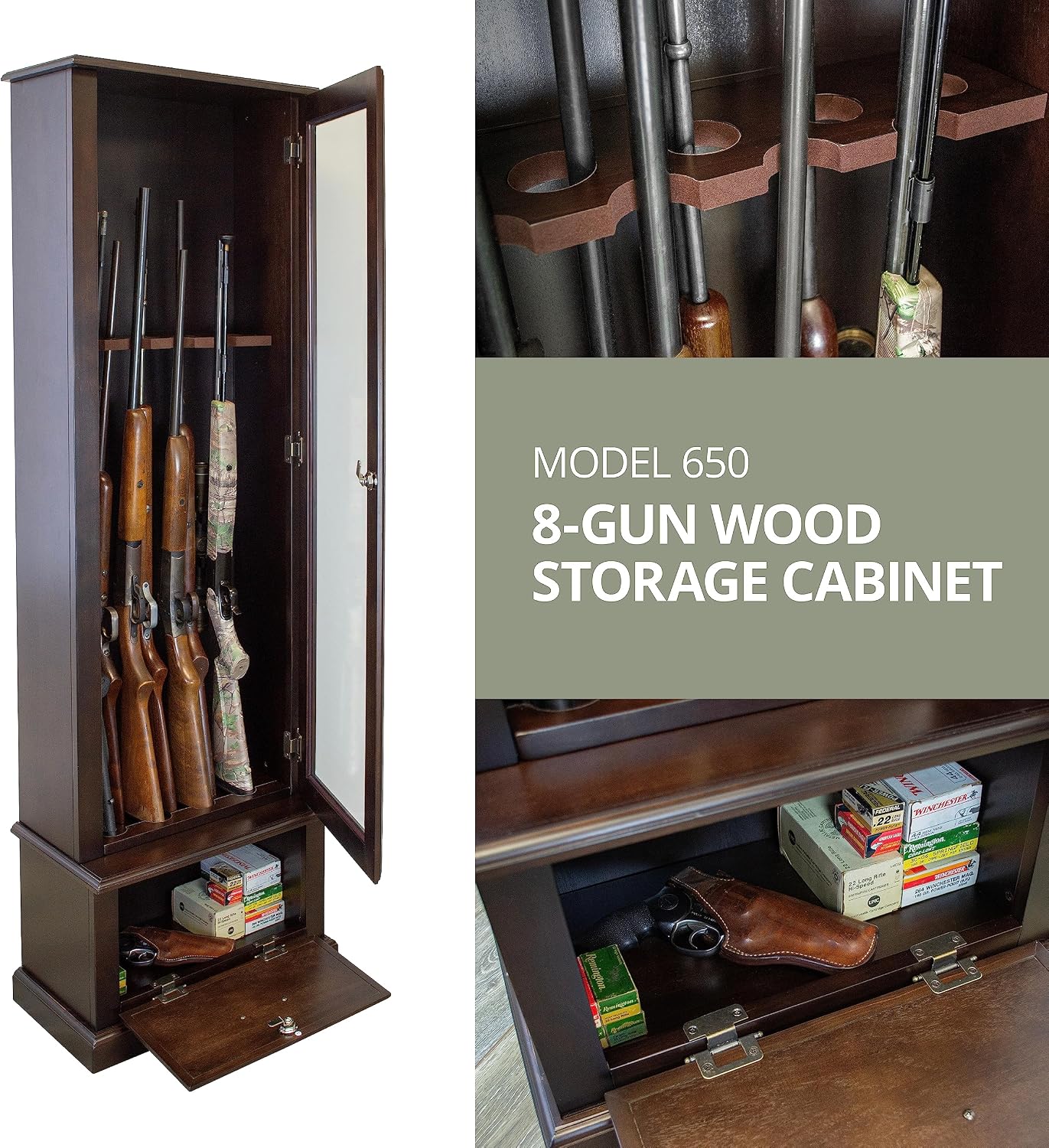 American Furniture Classics Model 650 8 Gun Cabinet with Locking Glass Door
