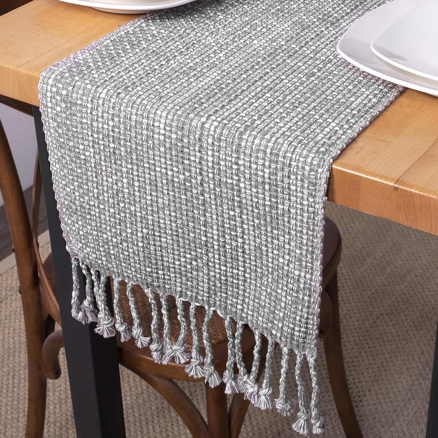 100% Cotton Table Runner for Dining Room Tables Rectangle Two Tone Woven Fabric 72' x 13' Soft Durable Table Runner, Gray (Pack of 12)