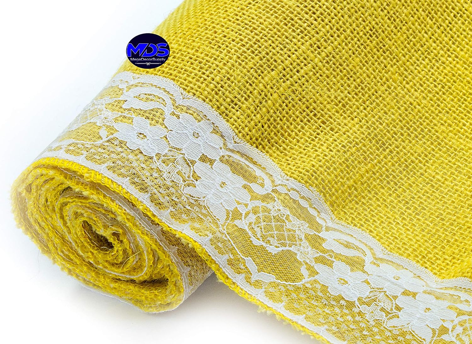 MDS Pack of 20 Wedding 12 x 108 inch Burlap Lace Hessian Table Runner Rustic Yellow Jute Country Vintage for Wedding Banquet Decoration – Yellow Lace Jute Burlap