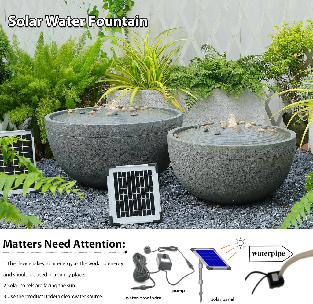 Tankana Solar Water Fountain Outdoor Garden Bubbler Large Water Feature Outdoor Fountains Solar Powered with Pebbles for Patio Deck Yard Home Decor Gray, 23.5 'L X 23.5' W X 13' H