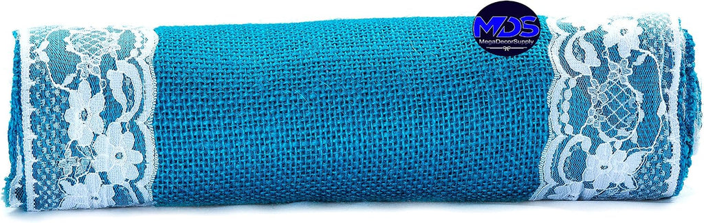 MDS Pack of 15 Wedding 12 x 108 inch Burlap Lace Hessian Table Runner Rustic Dark Teal Jute Country Vintage for Wedding Banquet Decoration – Dark Teal Lace Jute Burlap