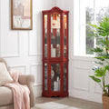 Classic Corner Curio Cabinet with Lights, Glass Display Cabinet for Living Room - Adjustable Tempered Glass Shelves, Wall Mountable, Cherry Finish (Cherry)