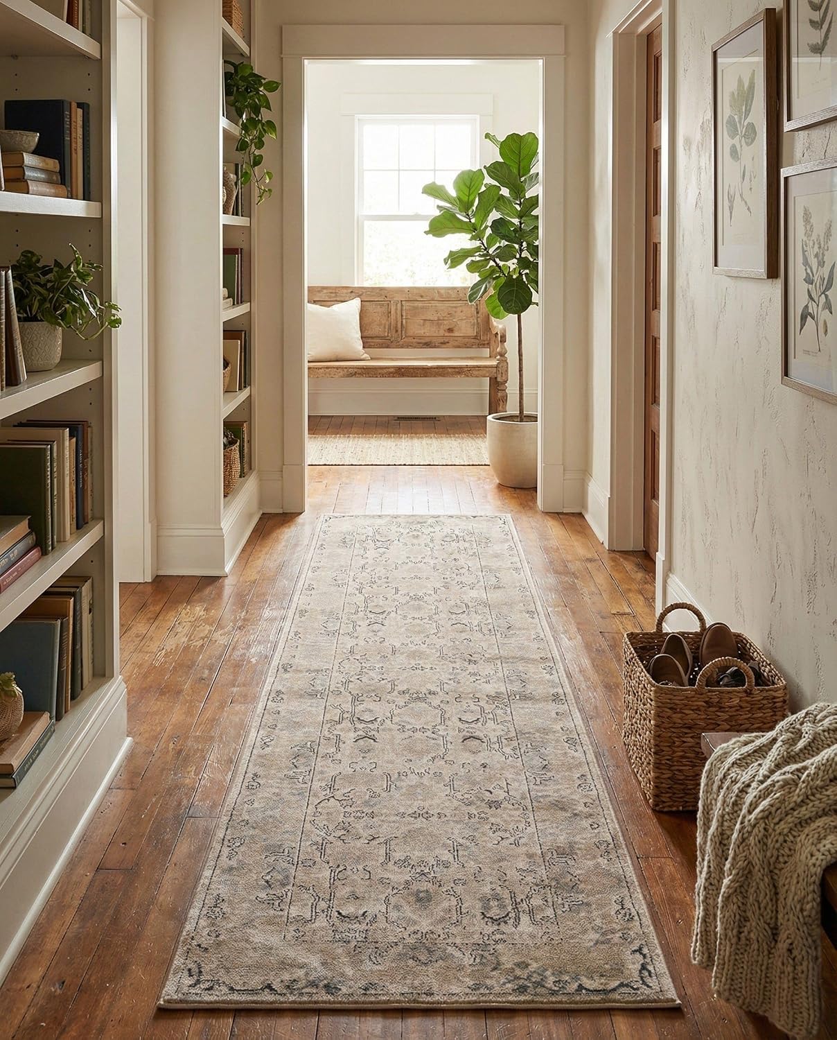 Rugs.com - Oregon Collection Rug – 10 Ft Runner Ivory Easy-Clean Rug for Hallways, Entryways, and Kitchens